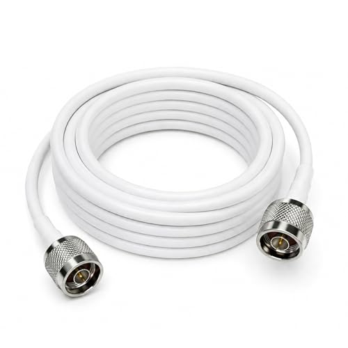 Image of N Male to N Male Coaxial Cable 16.5FT for 4G LTE 5G Antenna Systems | White 50 Ohm low loss 4D-FB RF extension, N male connectors, for signal booster, router, outdoor antenna, RF radio