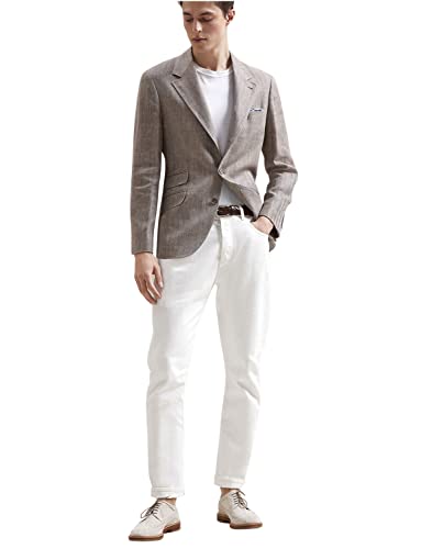 Costume 2 pièces pour homme en lin à chevrons veste deux boutons et pantalon
