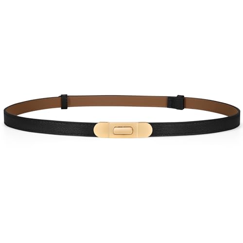 XZQTIVE Women's Leather Belt Elegant Ladies Thin Waist Belt for Dresses Jeans Pants with Shiny Buckle