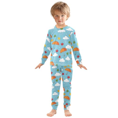 Pajama Sets Long Sleeve Autumn Leaves Umbrellas Clouds Rain Soft Comfy Sleepwear 2 Piece PJS 3-8T2