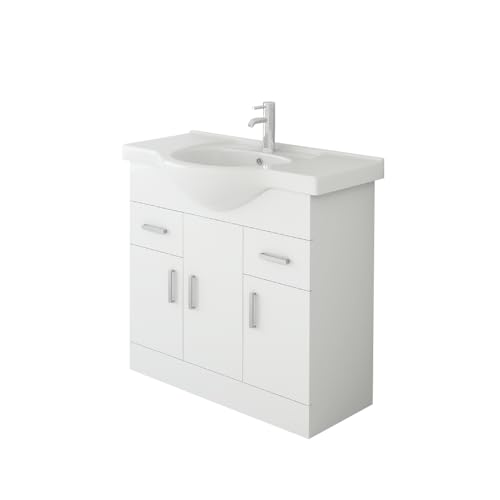 850mm White Gloss Basin Vanity Cabinet Bathroom Storage Furniture Sink Unit
