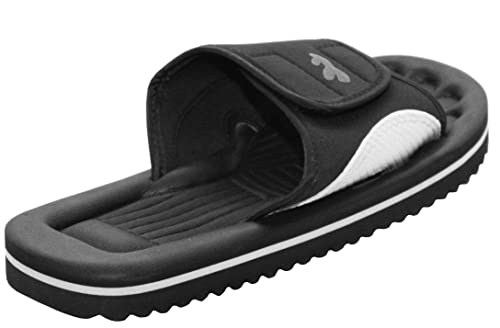 A&H Footwear Mens Lightweight EVA Slides Touch Fasten Beach Flip Flops Casual Sandals Shoes (Black, UK Footwear Size System, Adult, Men, Numeric, Medium, 9) - Image 2