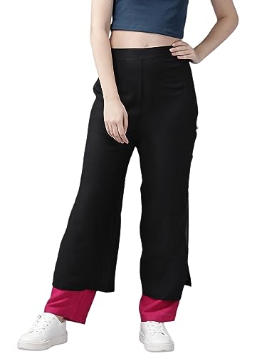 Image of Aarika Womens Black-Rani Colour Solid Palazzo