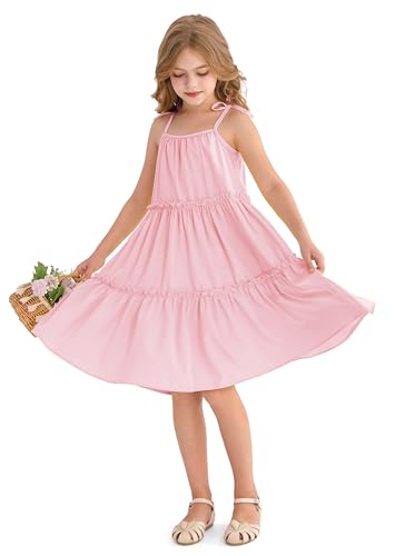 Girl's Summer Cute Tiered Swing Dress Midi Casual Smocked Sundresses 6-14 Years4