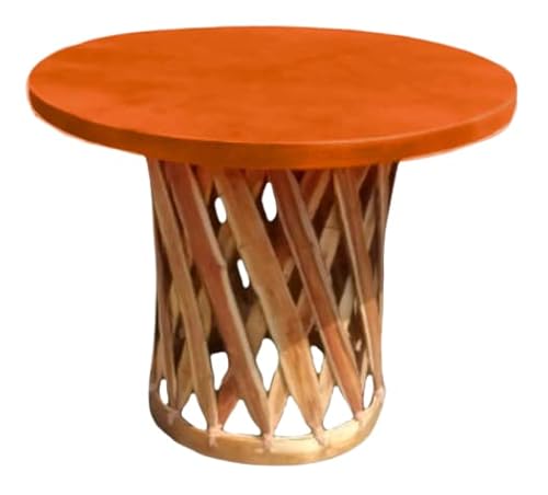 Table Traditional Mexican Equipal Furniture Honey Color Handmade, Artisan in Mexico by Equipales San José Original Leather Ideal for your Home, Bar, Restaurant, Garden, Office, Hotel