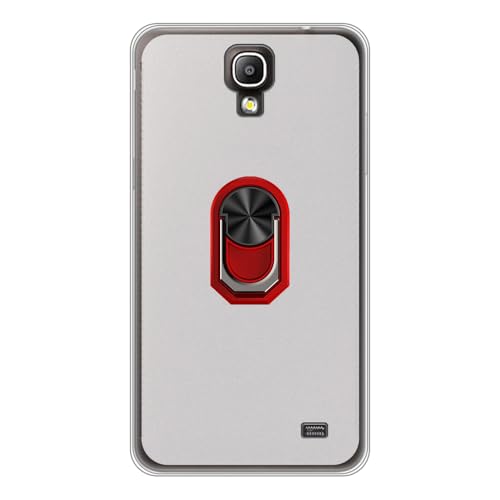 UOGNADGD Flexible Case + Ring Holder Compatible with Samsung Galaxy Mega 2 G750F G7508 Phone Shockproof Cover & Magnetic Mecha Style Finger Grip Kickstand (White+RedRing)