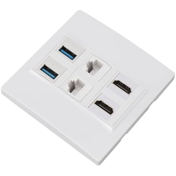 Naroote 6-portowy Panel ścienny 5 Gb/s RJ45 USB3.0 Combo do urządzeń Interfejsu Multimedialnego HD Nadaje się do Użytku w Domowym Biurze Materiał ABS