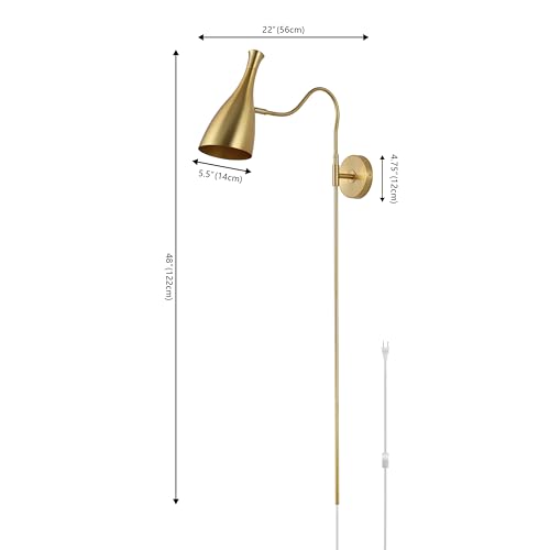 Image of SAFAVIEH Lighting Collection Hellene Brass 1-light Swing Arm Wall Sconce Light Fixture Ideal for Bathroom, Entryway, Vanity, Foyer, Hallway, Living Room (LED Bulb Included)