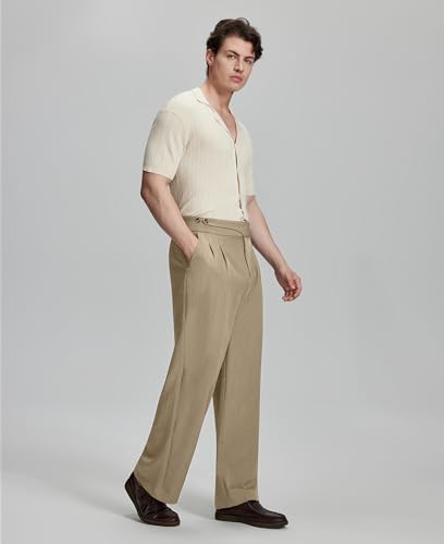 Susclude Mens Baggy Dress Pants Old Money Vintage Pleated Wide Leg Pants Summer Casual Slacks Relaxed Fit Trousers2