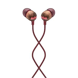 House of Marley Smile Jamaica in-ear hoofdtelefoon – duurzaam gemaakt, milieuvriendelijk, geluidsisolerende bedrade oortelefoon, 9,2 mm driver, tangle-vrije kabel, 1 knop microfoonbediening – rood