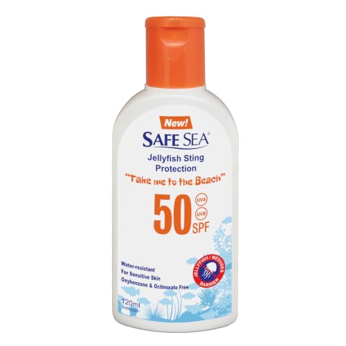 Image of Safe Sea SPF50 Sting Blocking Sunscreen | 120ml Bottle | For Sensitive Skin | Anti Jellyfish Sting Protective Lotion (Pack of 1)
