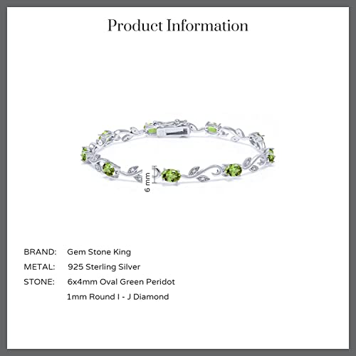 Gem Stone King 925 Sterling Silver Oval Green Peridot And Diamond Greek Vine Tennis Bracelet For Women (4.63 Cttw, Gemstone Birthstone, 7 Inch) #TOP4