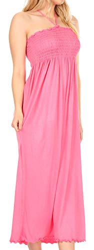 Image of Sakkas Soft Jersey Feel Solid Color Smocked Bodice String Halter Long Dress