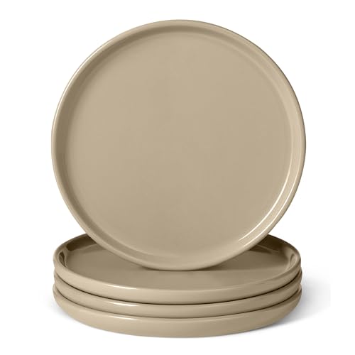 Image of Amazon Basics Glazed Stoneware Appetizer Plates, Ceramic 4-Piece Set, Microwave, Dishwasher and Freezer-Safe, Stain-Resistant, 6.7 in., Linen Gray