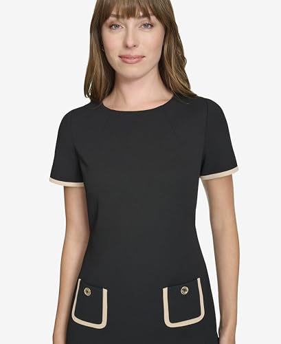 Image of Tommy Hilfiger Women's Short Sleeve Jewel Neck Contrast Piping Mini Shift Dress
