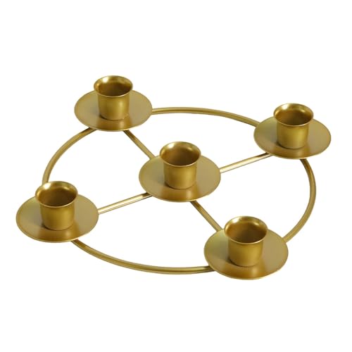 Advent Wreath Candle Holder Round Stand for Five Candles Ideal for Home and Church Decorations Elegant Metal Ring Design (C, One Size)