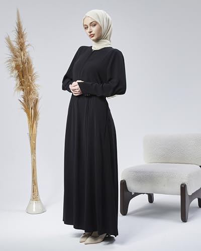 Image of Women's Abaya - Turkish Islamic Maxi Dress, Long Sleeve with Zipper Front - Elegant, and Perfect for Prayer.