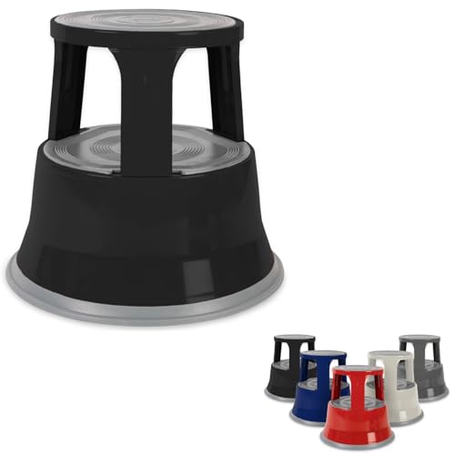 KARAT - KARAT Tabouret à Deux étages - Marchepied Roulant - Marchepieds escamotables avec Plateforme en Caoutchouc antidérapante - Tabouret à Deux hauteurs séparables (Noir, Acier)