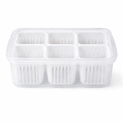 Image of 6 Compartment Refrigerator Storage Box with Lid Fridge Organizer Container for Vegetables Fruits Snacks Multi Section Food Storage Box for Chopped Veggies Kitchen Fridge Organizer Bin BPA Free
