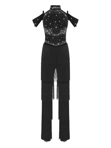 Robe de danse latine pour rumba et chacha avec franges et strass