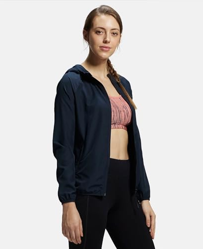 Image of Jockey MW50 Women's Microfiber Fabric Relaxed Fit Raglan Styled Water Resistant Hoodie Jacket with Stay Dry Treatment
