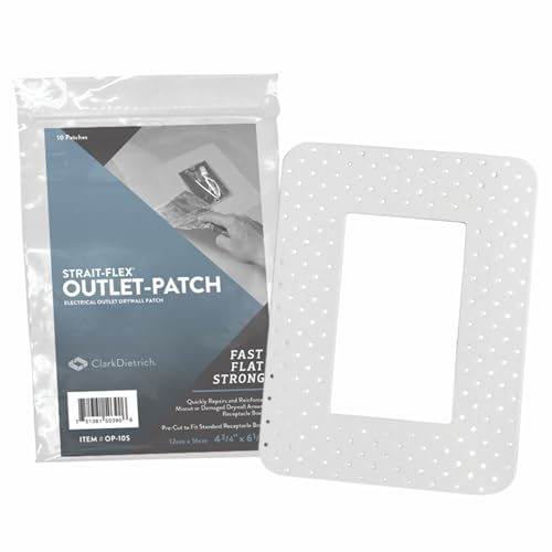 Strait-Flex Drywall Patch – Outlet-Patch for Electrical Box Repairs –Pre-Cut Drywall Repair Solution for Mis-Cuts and Damage Around Receptacles – Fast, Strong, Sandable – Fits Standard Boxes – 10 Pack