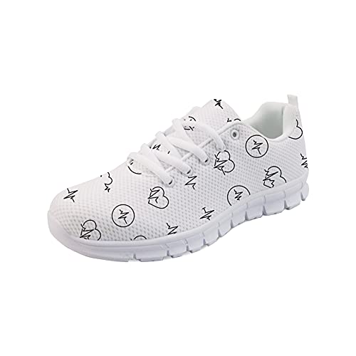 POLERO, Zapatillas de Deporte para Mujer Zapatillas de Correr con Estampado de latidos del corazón, Zapatos de Enfermera cómodos y Transpirables, Zapatillas de Correr de Carretera Informales, UK4 Cover