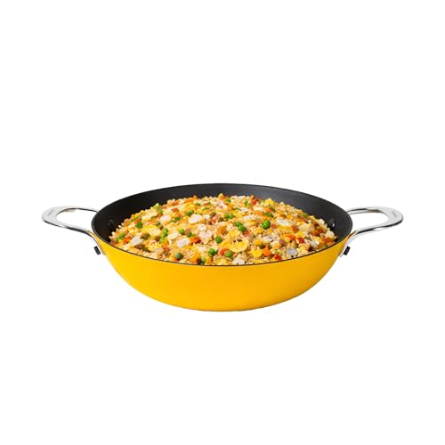 Image of CUMIN CO. Enamel Cast Iron Kadai LITE | 4L, 28 cm |5 Years Warranty | Non Toxic Heavy Bottom Kadhai for Frying | Induction & Gas Compatible | Chemical Free Coating | Mustard