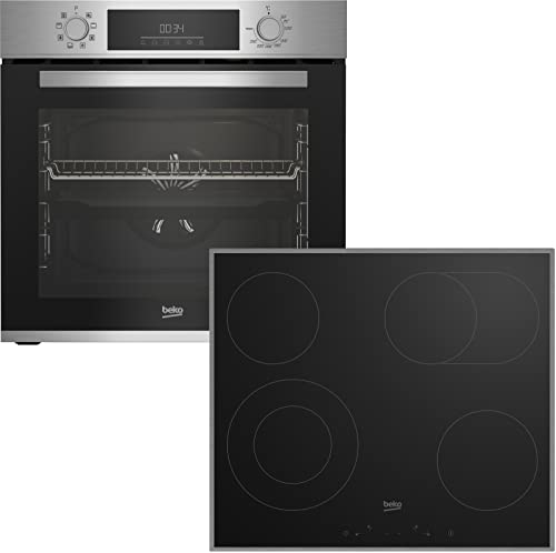 Beko BBSM12320X Einbau-Backofen-Set, zwei autarke Geräte: Glaskeramik-kochfeld mit 4 Kochzonen, Backofen mit 8 Heizarten, 72 l Garraum-Volumen, AeroPerfect, Sensortasten, Schwarz/Edelstahl