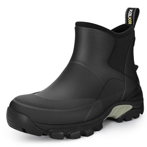 Image of Kalkal Women's Rubber Boots Waterproof Fishing Deck Boots with Shock Absorption Sports Sole, Ankle Rain Mud Boots for Outdoor Garden Chore