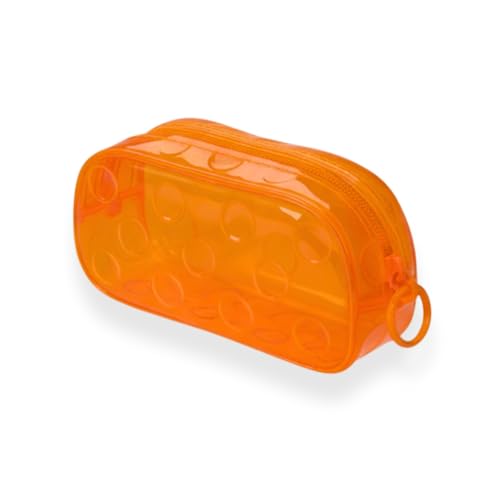Estojo PVC Cristal Bubble | Laranja | Moderno, Transparente e Estiloso