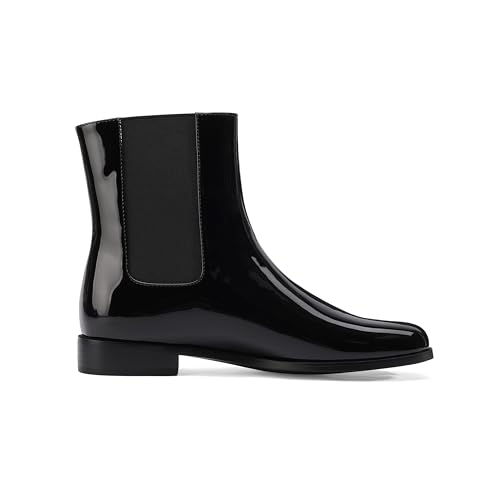 Split Toe Patent Leather Ankle Boots Chelsea Block Low Heels Short Bootie Slip-on Classic Elastic Neutral Booties3