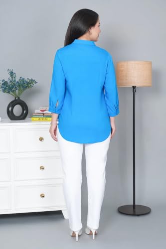 Image of Mlada Rayon Flare Top for Women | 3 /4th Sleeve Regular Fit and Flare Top | Women Office Tops Tunic | Western Long Shirt Top for Women | Shirt Collar Top for Women | Rayon Tunic Tops for Women Western