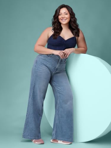 Image of Miss Chase A+ Women's Wide-Leg High Rise Regular-Length Stretchable Denim Jeans