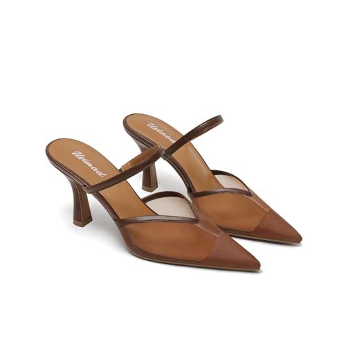 Image of USIMAD Women's Mesh Mule Heels Pointy Toe Closed Toe High Heel Sandals Slip On Dress Shoes with Memory Foam Insole Arch Support