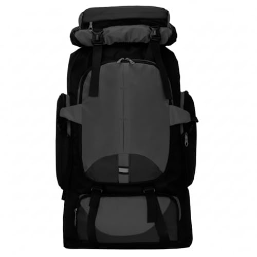 Mochila para Camping Impermeável 70L, Preta, Poliéster Resistente, com Múltiplos Compartimentos, Alças Ajustáveis Acolchoadas, Sistema de Ventilação, 80x35x20 cm