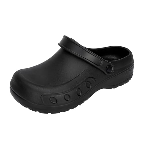 FRTUBOP Zapatos de jardín para mujer y hombre, impermeables, antideslizantes, zapatos de cocina, zapatos de trabajo, para restaurantes, cocinas, jardinería, trabajos de cuidado, Negro , 45 EU