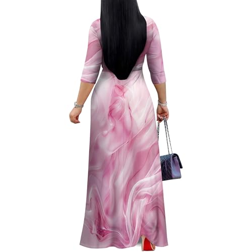 Image of PinkPatty Women's Print Maxi Dresses 3 /4 Sleeve Flowy Long Dress V Neck Wrap Tie Waist Sundress