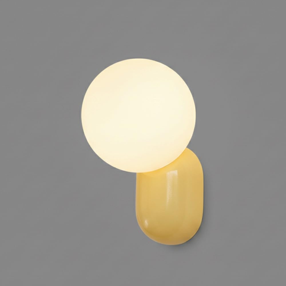 IvyLoutish Modern Minimalist Cream Style Resin Wall Sconce, Frosted Glass Globe G9 Hardwired Wall Light Fixture, Decorative Accent Lamp for Bedroom, Living Room, Bedside, Hallway(Yellow)