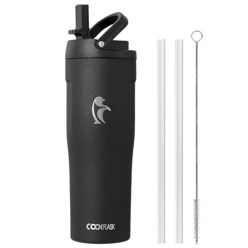 Image of Coolflask Water Bottle 32 oz Fits Car Cup Holder with Straw & Handle