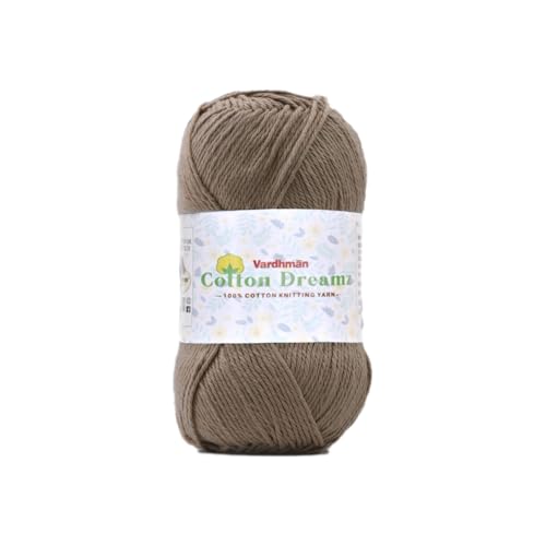 Image of Vardhman 100% Cotton Dreamz Light Weight Natural Thin Yarn | Pack-1 100g | Knitting & Crochet Projects | Soft Natural Yarn | Ideal for Garments, Summer Wear & Accessories | Light Brown, CJM011