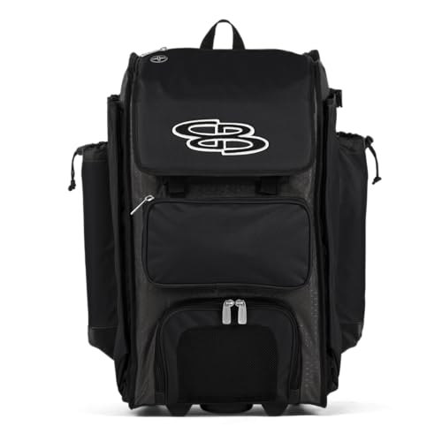 Boombah Rolling Catcher's Superpack Baseball/Softball Gear Bag - 23-1/2" x 13-1/2" x 9-1/2" - BM-9124C23 Charcoal/Black - Telescopic Handle - Holds 4 Bats - Wheeled Version