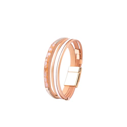 VANSZA Armband Wickelarmband für Frauen Boho Lederarmband Mehrschichtige Leder Armbänder Glücksarmband Magnetverschluss Surfer Wickelarmband Einfachheit (Khaki)