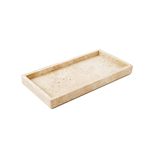 PHINILUX Italian 100% Marble Vanity Tray (12x6in), Counter Organizer for Bathroom, Kitchen, Dresser, Coffee Table, Serving & Decorative (Beige Travertine)