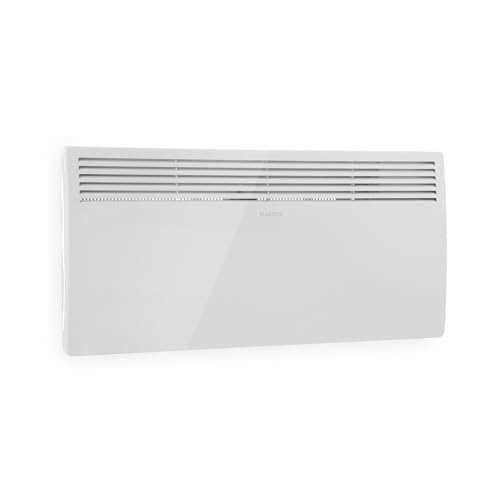 Klarstein Hot Spot Slimcurve - Stufa a Parete, Riscaldatore con Termostato, Stanze fino a 40 m², 80 x 40 cm, 1000/2000 Watt, Temperatura Impostabile da 5 a 40 °C, Bianco Fumo