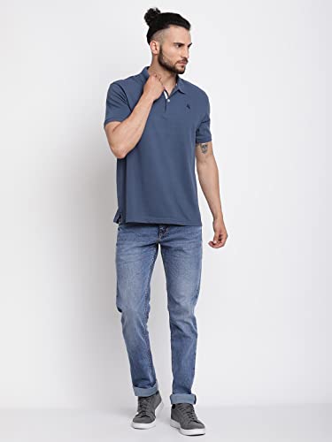 Image of Cantabil Men's Cotton Blend Solid Polo Neck T-Shirt (Regular Fit)
