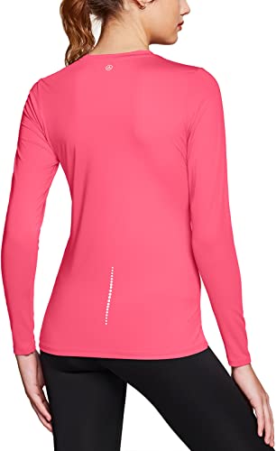 Athlio Women's Upf 50+ Long Sleeve Workout Shirts, Uv Sun Protection Running Shirt, Dry Fit Athletic Tops, Round Neck 3Pack Shirts Black/Navy/Neon Pink, Large #TOP1