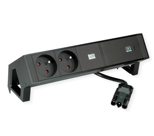 BACHMANN DESK2 2xUTE 1xUSB C 60W 0.2m GST18 RAL9005