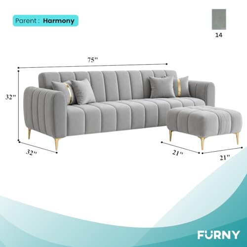 Image of CASASTYLE Hanster 4 Seater L Shape Sofa Set with Movable Ottoman | Flexible Left or Right Layout | Cozy Velvet Fabric | Soft Touch Seating with Golden Legs | Sofa for Living Room (Light Grey)
