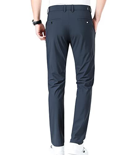 Lushenuni Men's Golf Pants Slim High Stretch, Ice Silk Dress Pants With Expandable-Wais Pants (34, Grey) #TOP1
